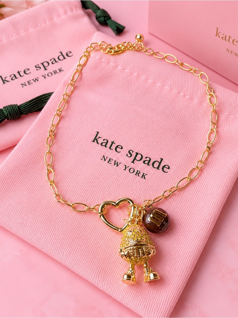 kate spade Gold-tone M&M Pendant Necklace with Heart Link